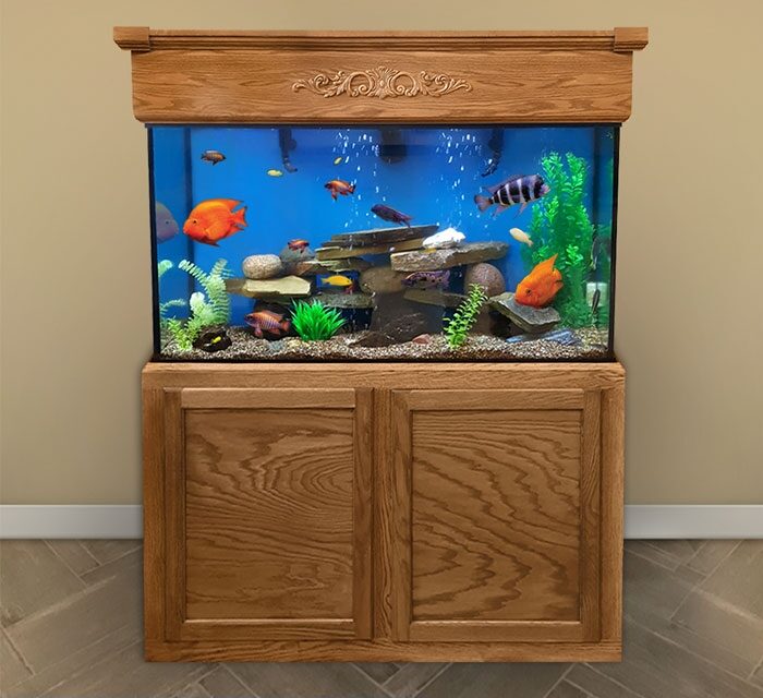 120 gallon aquarium 24" x 48" x 24" colonial oak stain classic trim standard flat panels showcase image